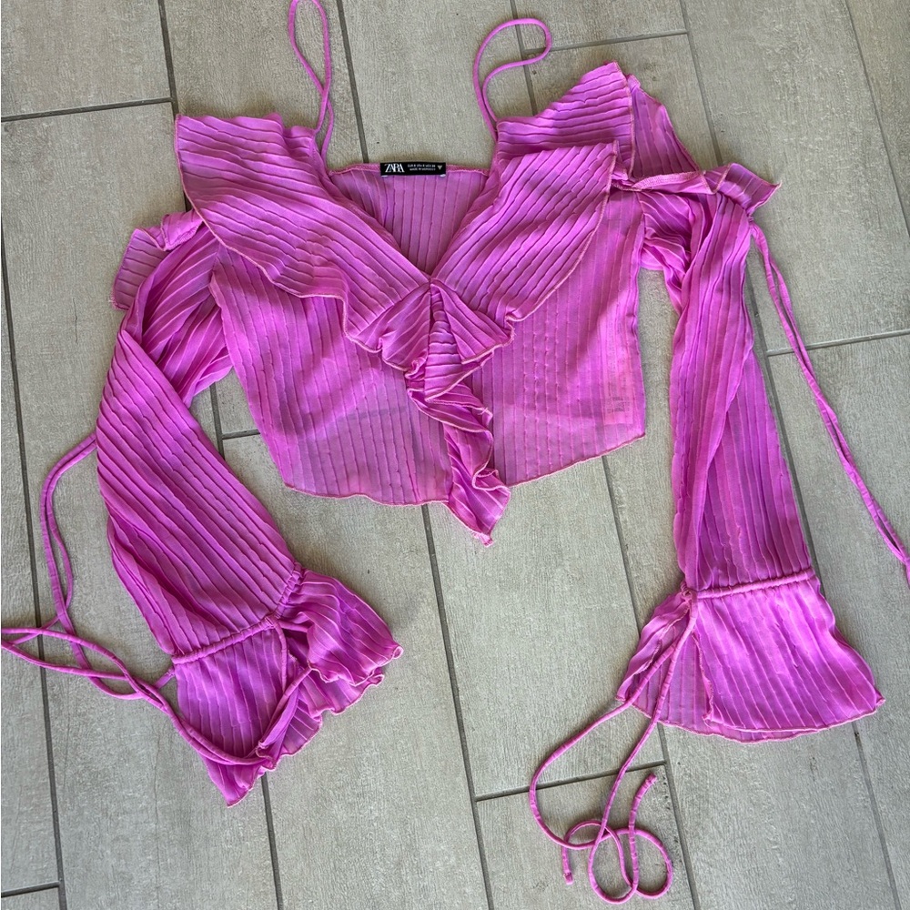 Zara Pink Ruffled Blouse size S